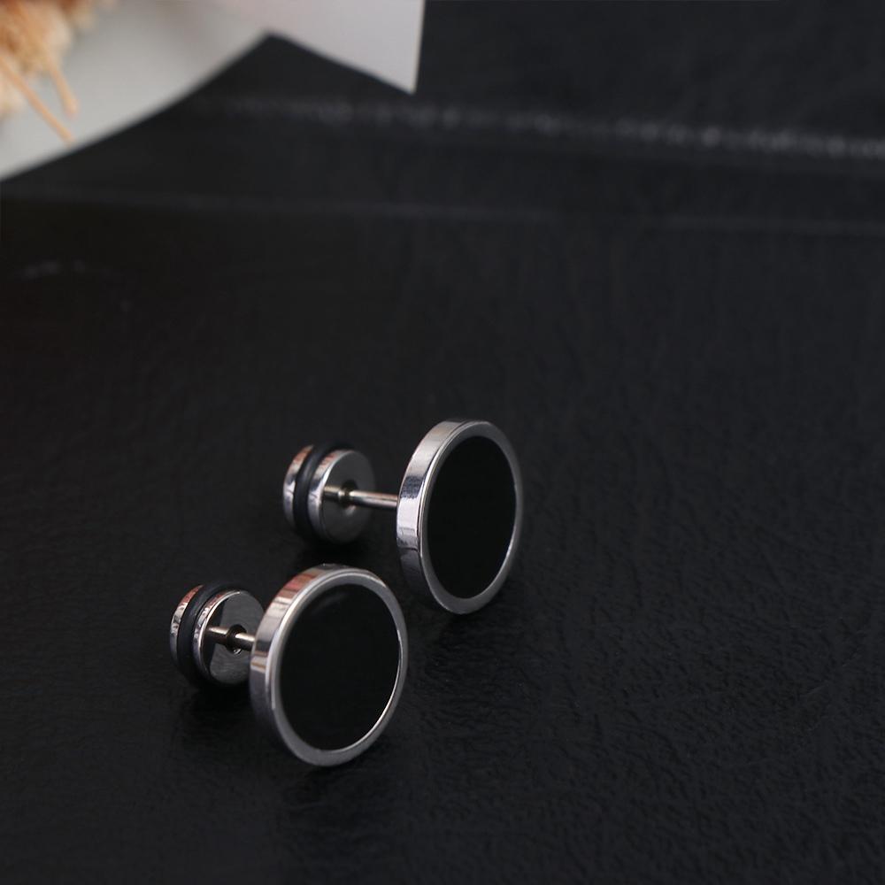 Street Fashion Earrings - Pendientes de tuerca redondos negros estilo