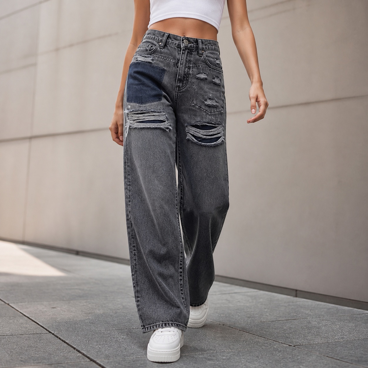 Distressed Jean Rip - Jeans de mezclilla elásticos casuales de