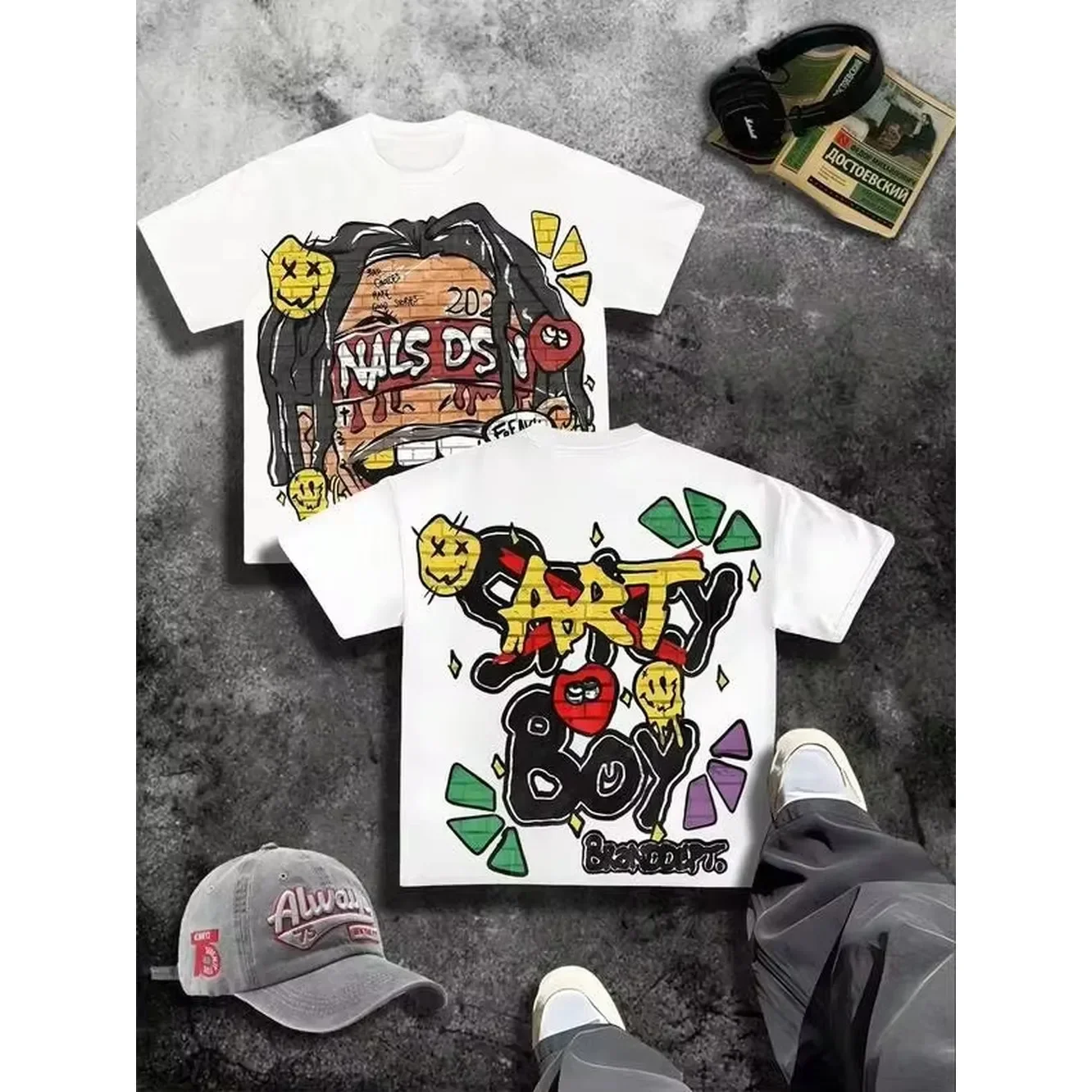 Street Fashion Boy - Camiseta de algodón con estampado de
