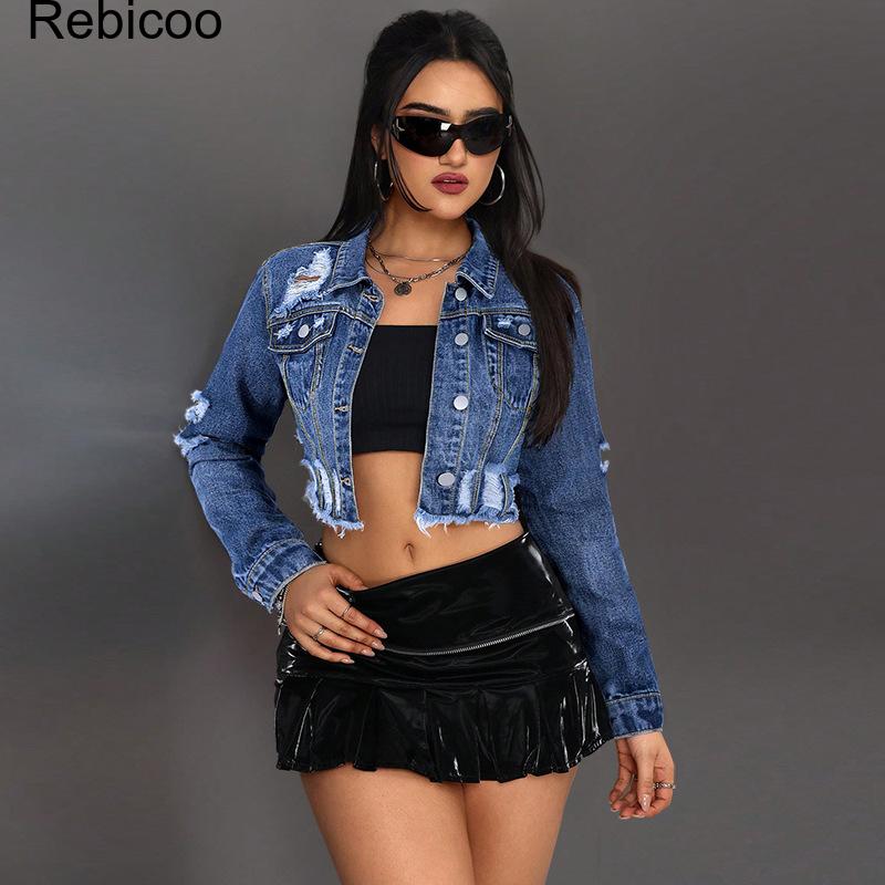 Distressed Jean Rip - Chaqueta vaquera corta para mujer, de