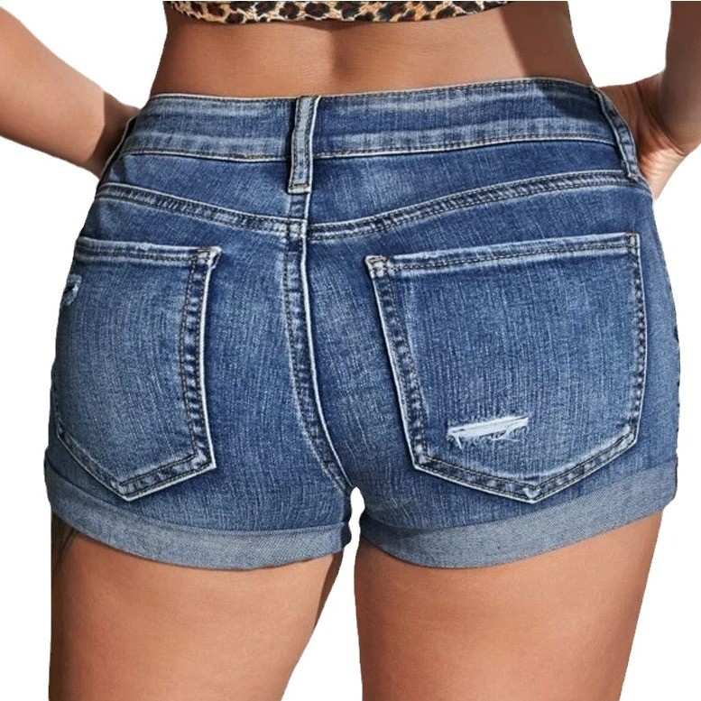 Shorts de mezclilla de cintura - Distressed Jean Rip reseña y precio