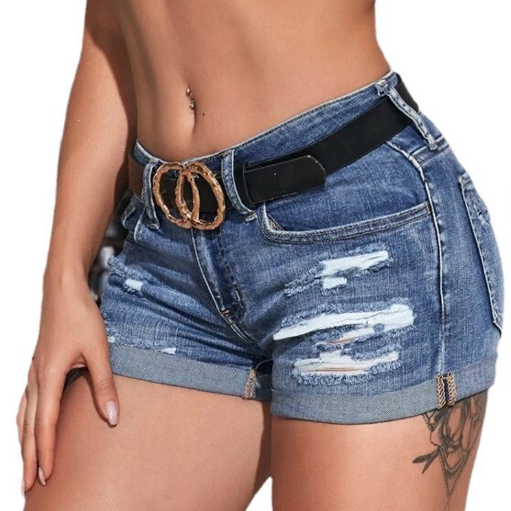Shorts de mezclilla de cintura - Distressed Jean Rip reseña y precio