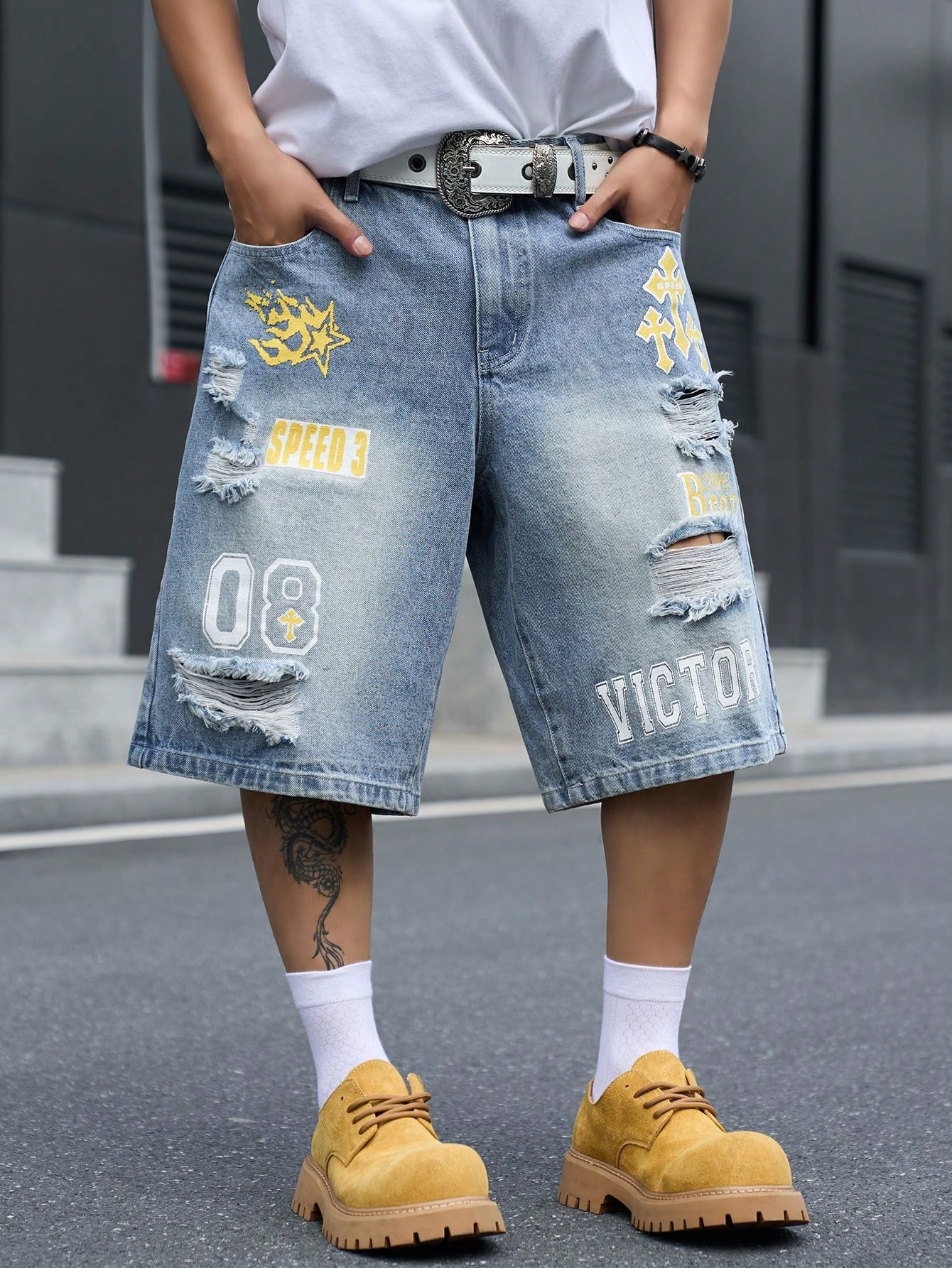 Pantalones cortos de mezclilla - Distressed Jean Rip reseña y precio