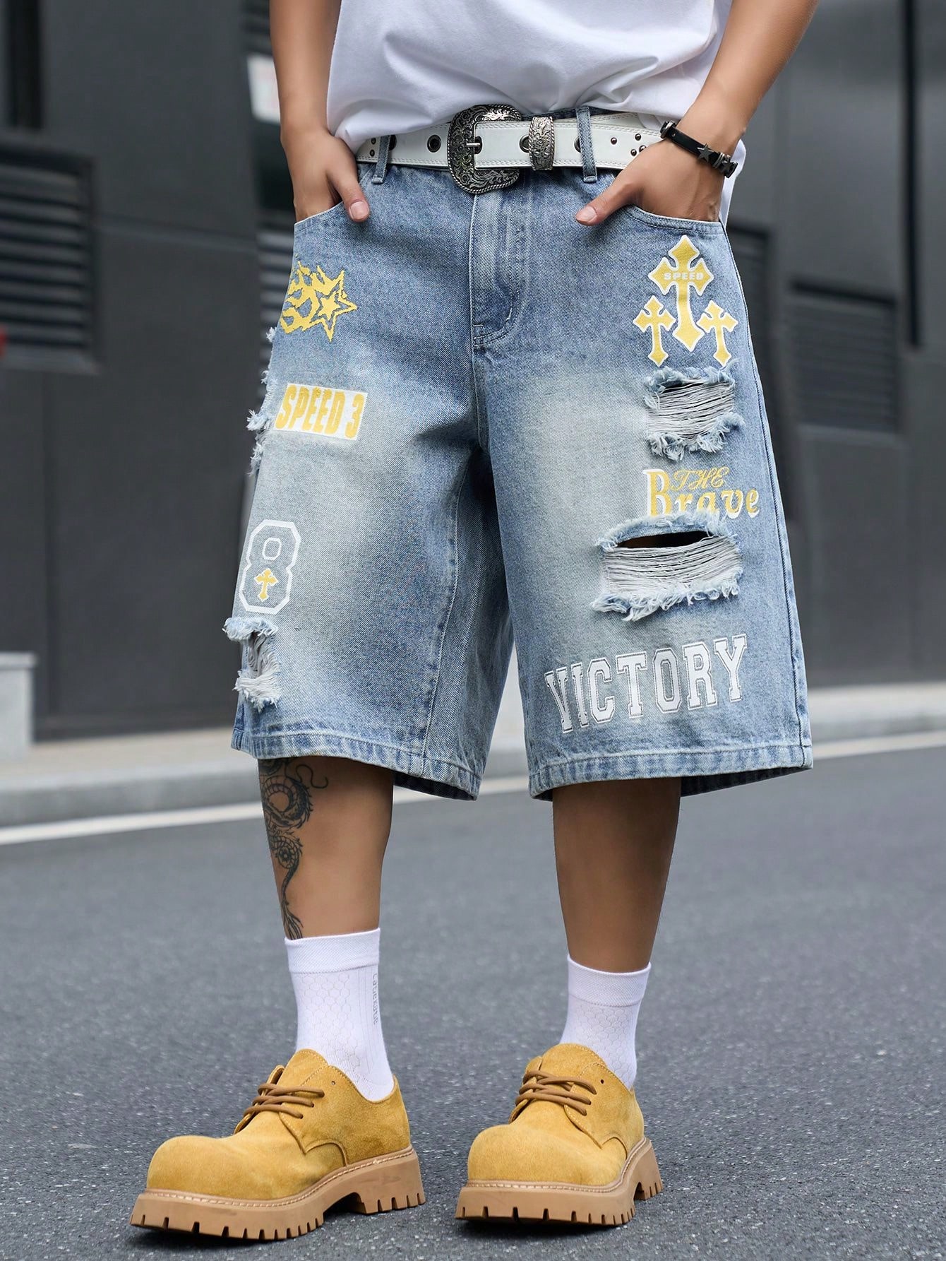Pantalones cortos de mezclilla - Distressed Jean Rip reseña y precio