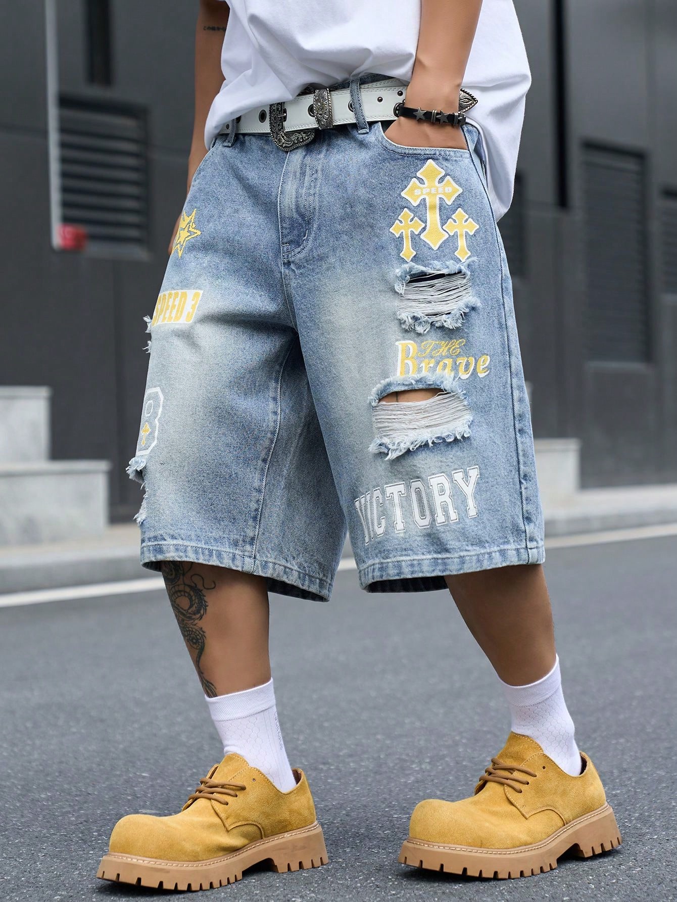 Pantalones cortos de mezclilla - Distressed Jean Rip reseña y precio